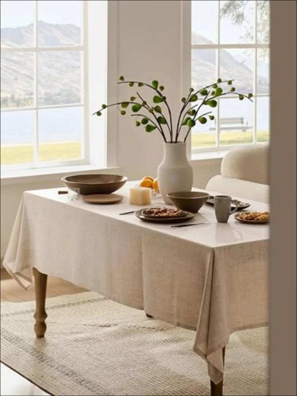 Farmhouse Linen Rectangle Tablecloth 60x104 Cotton Blend Wrinkle Resistant